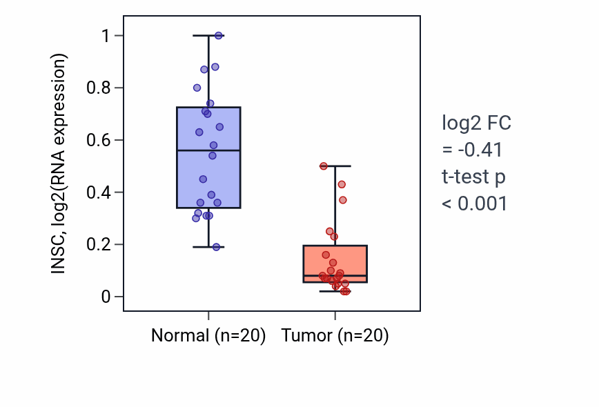 Tumor-vs-normal expression box plot for INSC in KIRC.