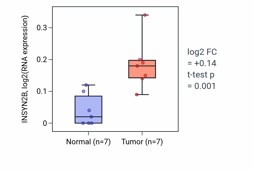 Tumor-vs-normal expression box plot for INSYN2B in BLCA.