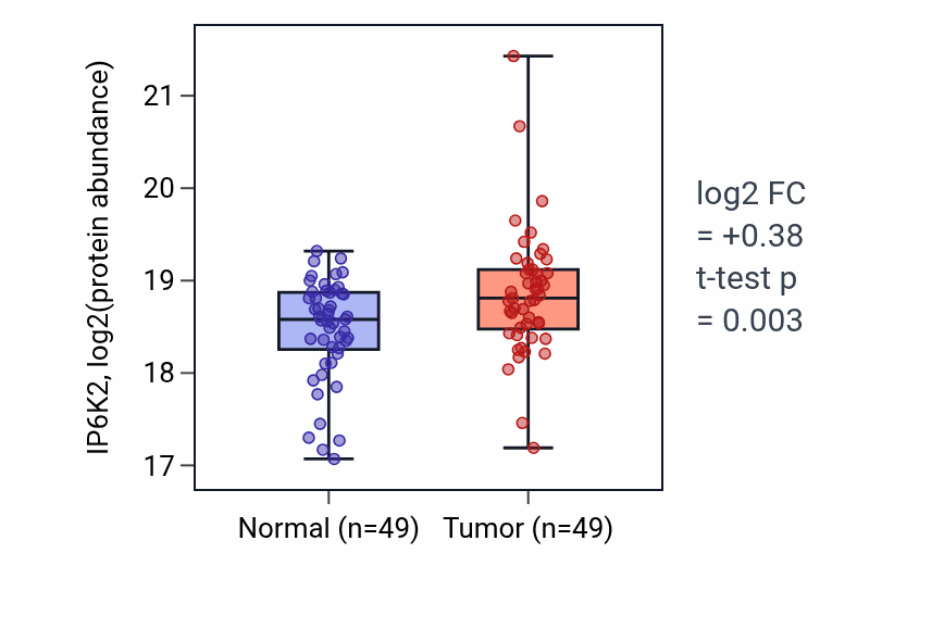 Tumor-vs-normal mass-spec protein box plot for IP6K2 in LSCC.