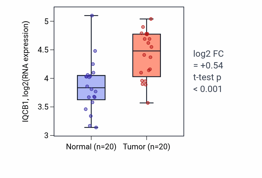 Tumor-vs-normal expression box plot for IQCB1 in KIRC.
