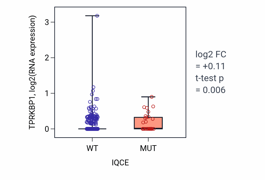 Box plot of TPRKBP1 in IQCE-low vs IQCE-high samples in UCEC.