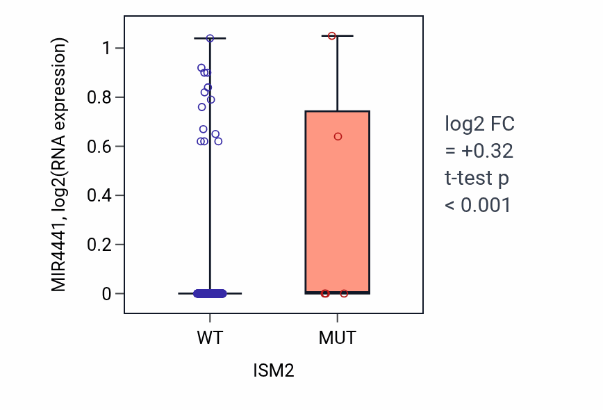 Box plot of MIR4441 in ISM2-low vs ISM2-high samples in HNSC.