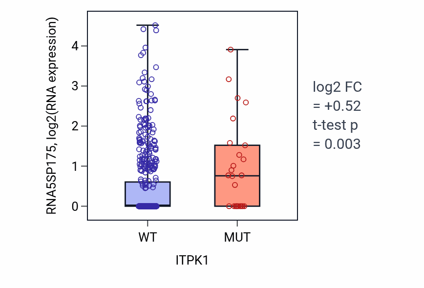 Box plot of RNA5SP175 in ITPK1-low vs ITPK1-high samples in UCEC.