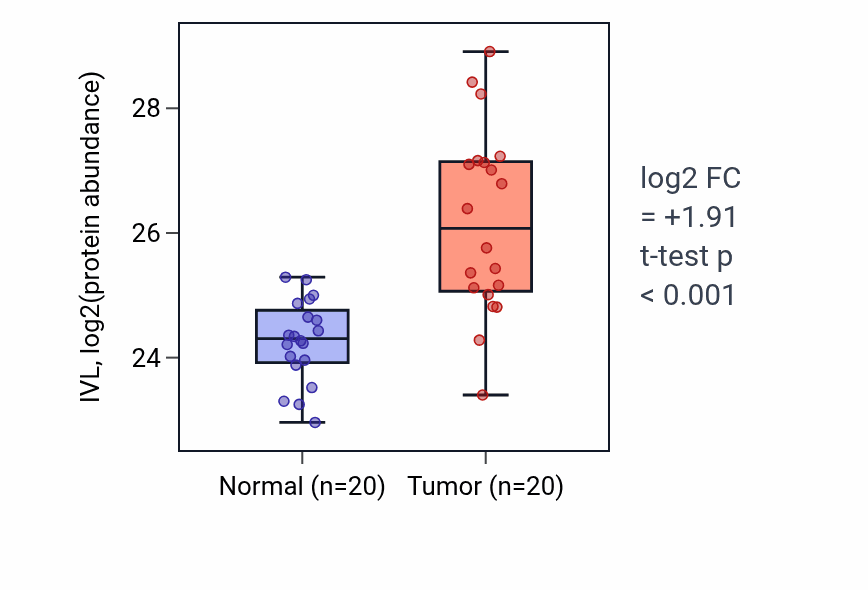 Tumor-vs-normal mass-spec protein box plot for IVL in LSCC.