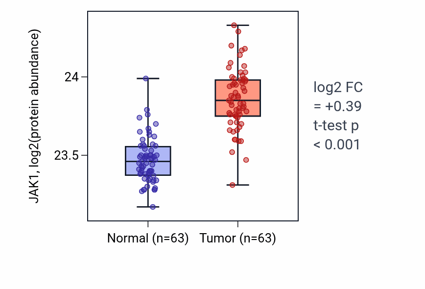 Tumor-vs-normal mass-spec protein box plot for JAK1 in CCRCC.