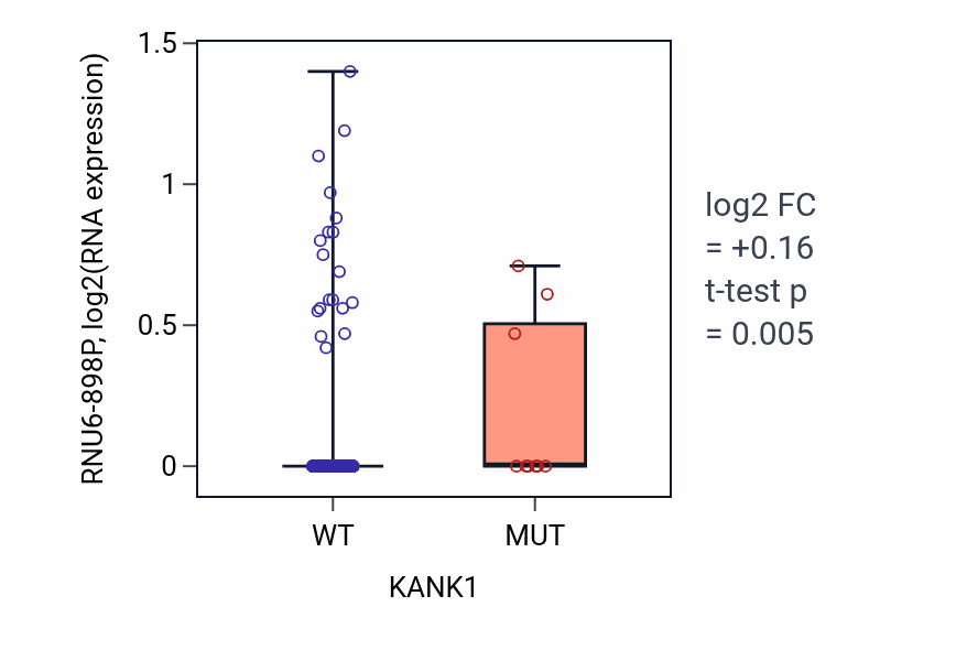 Box plot of RNU6-898P in KANK1-low vs KANK1-high samples in BLCA.