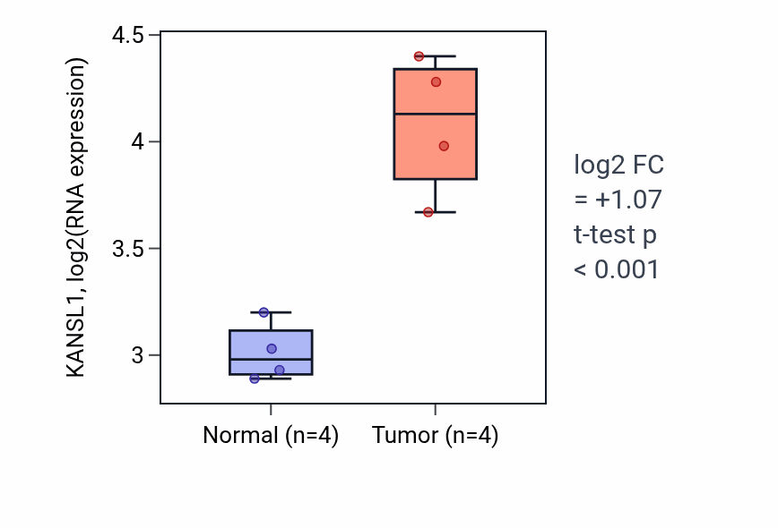 Tumor-vs-normal expression box plot for KANSL1 in KIRP.