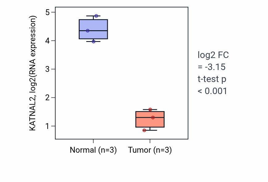 Tumor-vs-normal expression box plot for KATNAL2 in THCA.