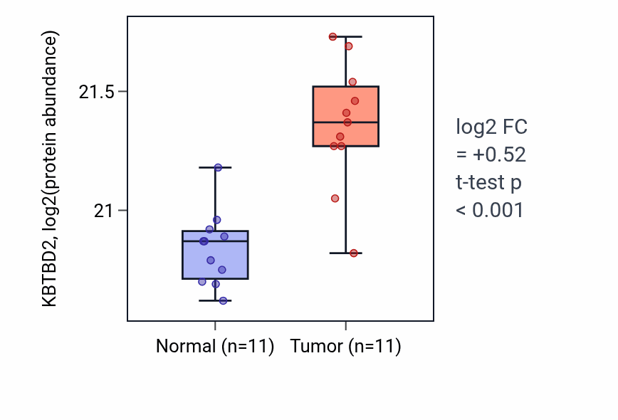 Tumor-vs-normal mass-spec protein box plot for KBTBD2 in CCRCC.