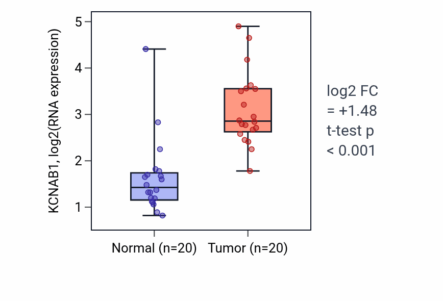 Tumor-vs-normal expression box plot for KCNAB1 in KIRC.