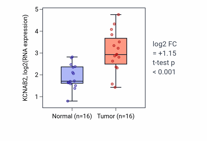 Tumor-vs-normal expression box plot for KCNAB2 in HNSC.