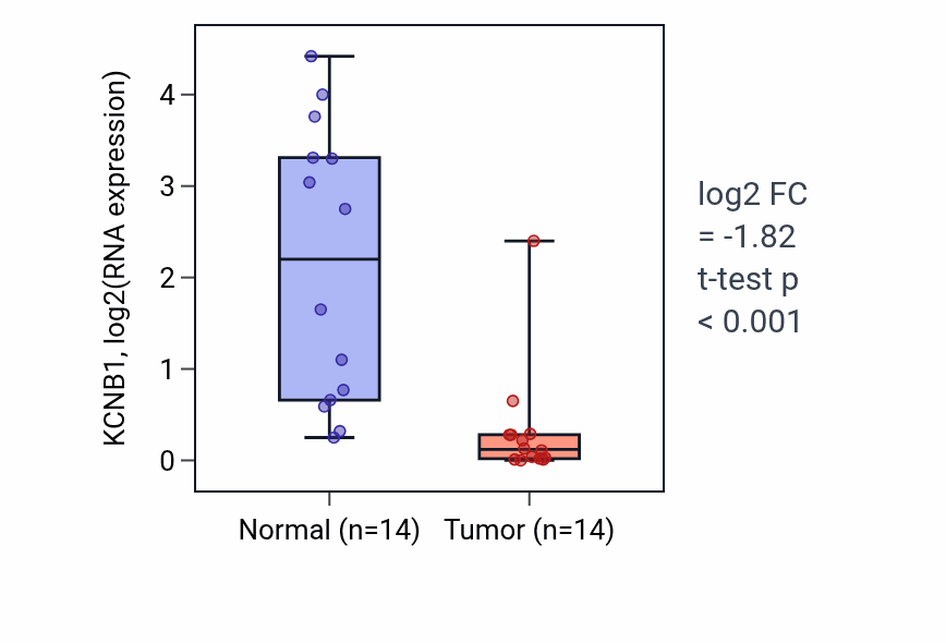 Tumor-vs-normal expression box plot for KCNB1 in BLCA.