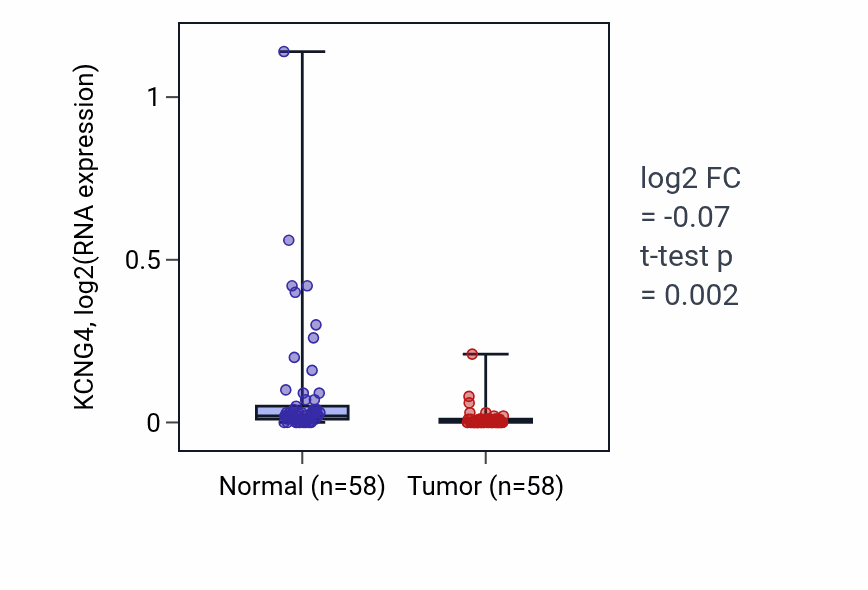 Tumor-vs-normal expression box plot for KCNG4 in THCA.