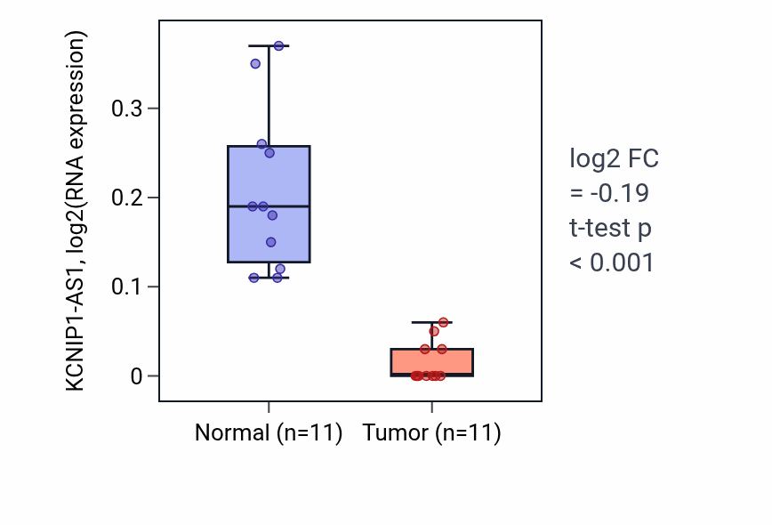 Tumor-vs-normal expression box plot for KCNIP1-AS1 in KICH.