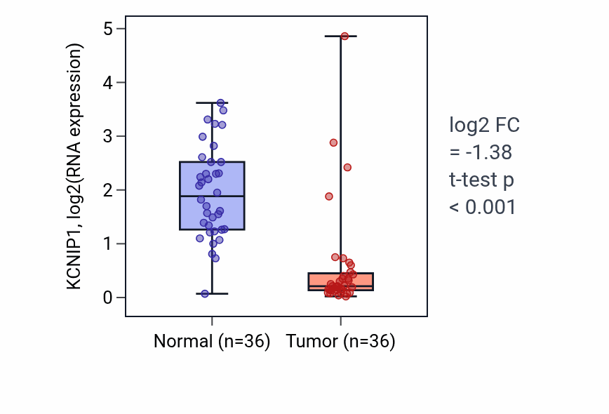 Tumor-vs-normal expression box plot for KCNIP1 in KIRC.
