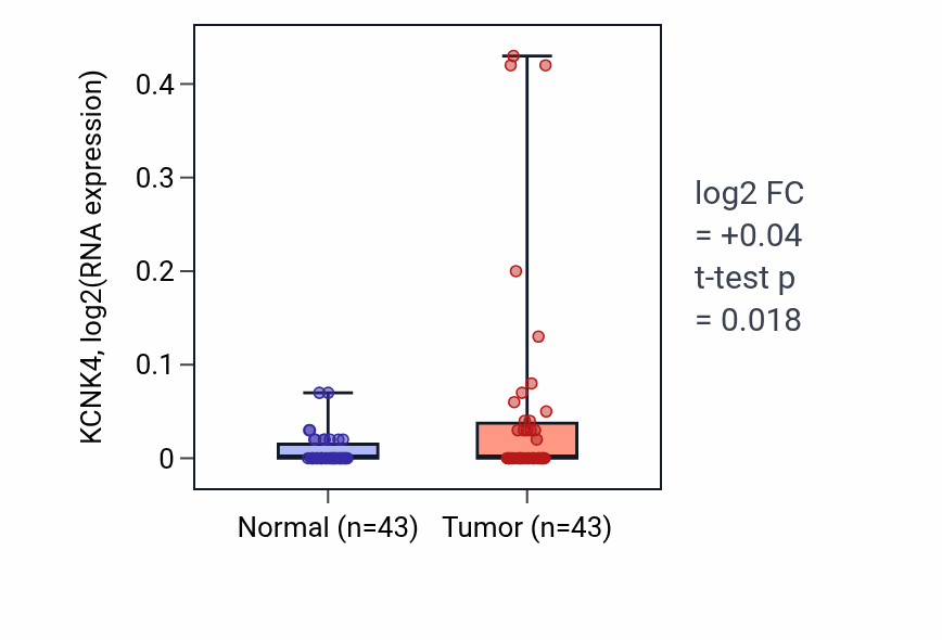 Tumor-vs-normal expression box plot for KCNK4 in HNSC.