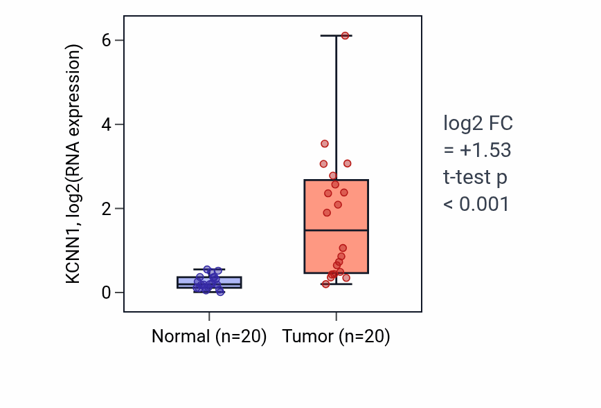 Tumor-vs-normal expression box plot for KCNN1 in KIRC.