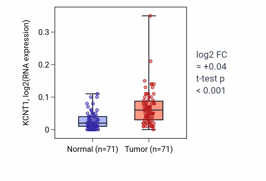 Tumor-vs-normal expression box plot for KCNT1 in KIRC.