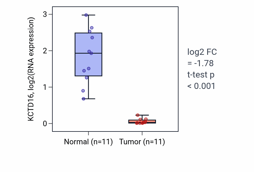 Tumor-vs-normal expression box plot for KCTD16 in KICH.