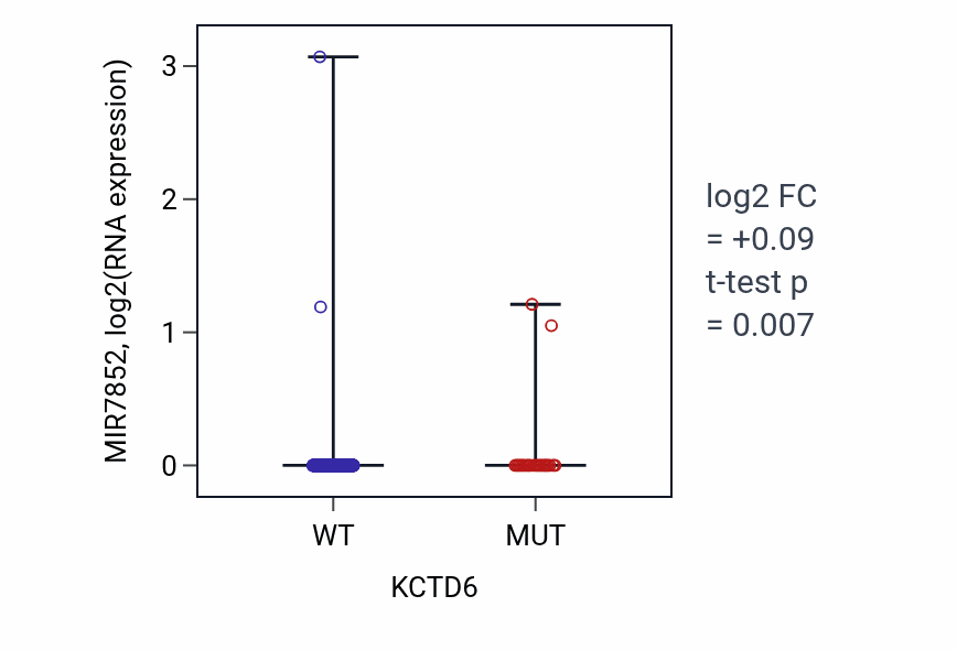 Box plot of MIR7852 in KCTD6-low vs KCTD6-high samples in UCEC.