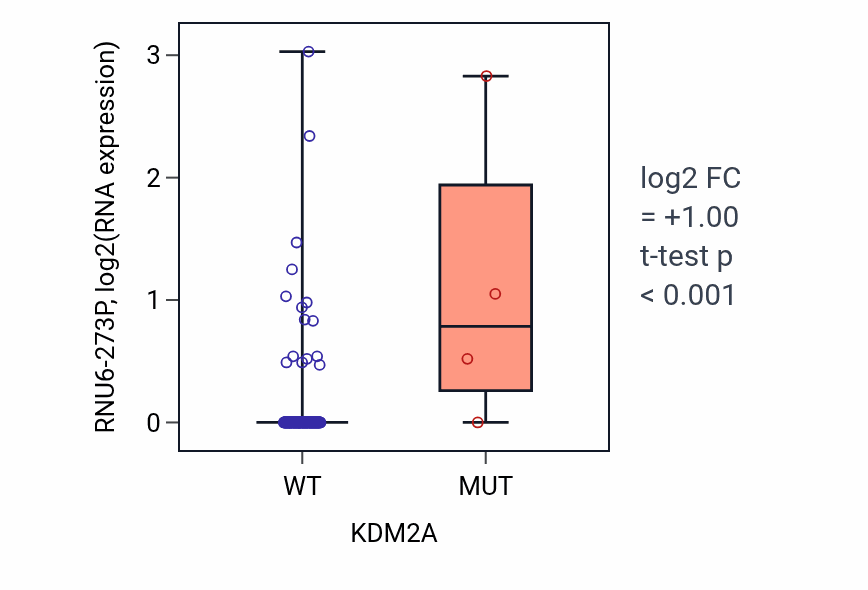Box plot of RNU6-273P in KDM2A-low vs KDM2A-high samples in ESCA.