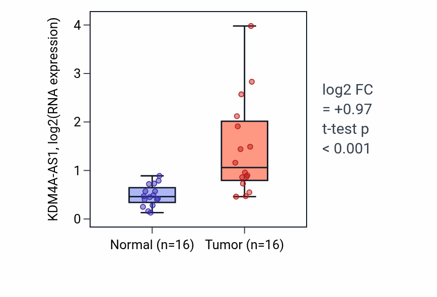 Tumor-vs-normal expression box plot for KDM4A-AS1 RNA in HNSC.