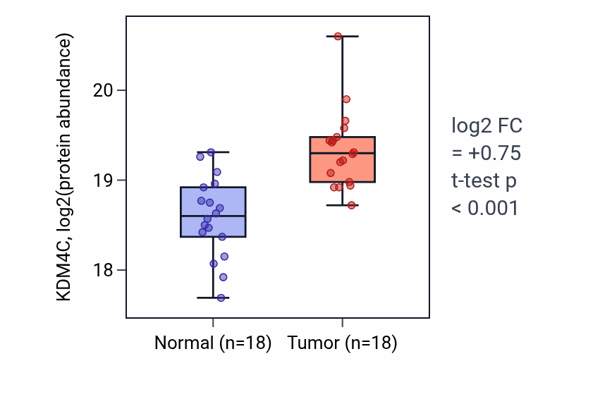 Tumor-vs-normal mass-spec protein box plot for KDM4C in LSCC.