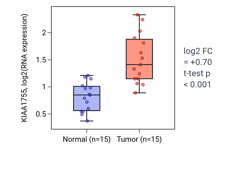Tumor-vs-normal expression box plot for KIAA1755 in LUAD.