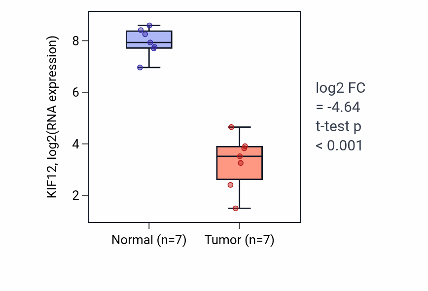 Tumor-vs-normal expression box plot for KIF12 in KICH.