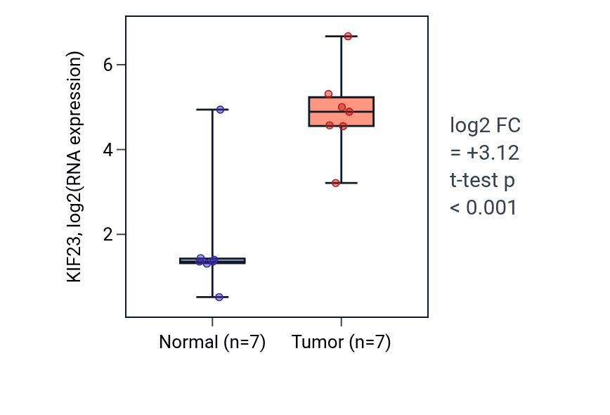 Tumor-vs-normal expression box plot for KIF23 in BLCA.