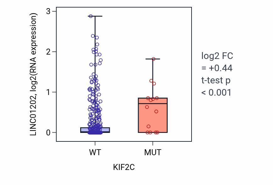 Box plot of LINC01202 in KIF2C-low vs KIF2C-high samples in SKCM.