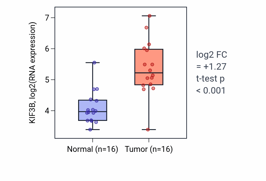 Tumor-vs-normal expression box plot for KIF3B in HNSC.