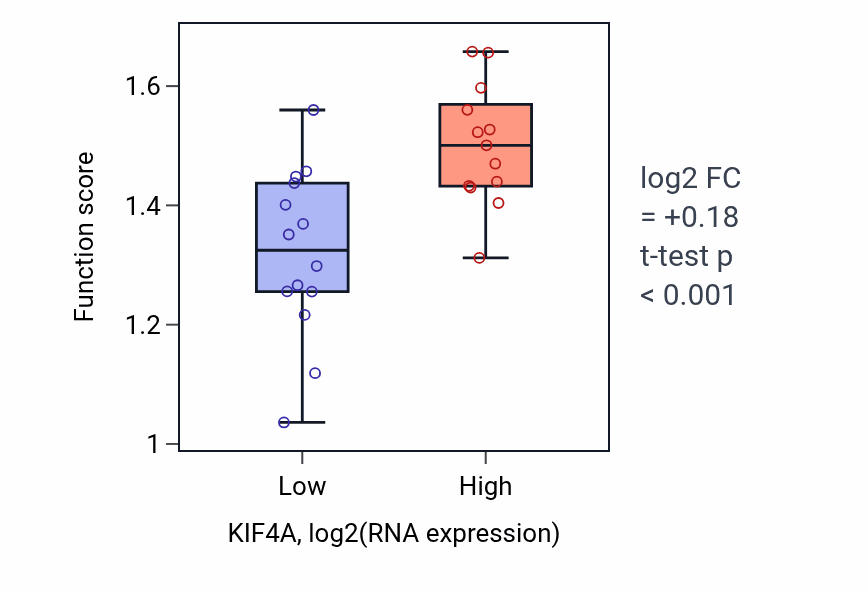 Box plot of Spindle elongation in KIF4A-low vs KIF4A-high samples in LUNG_NSCLC_LUSC.