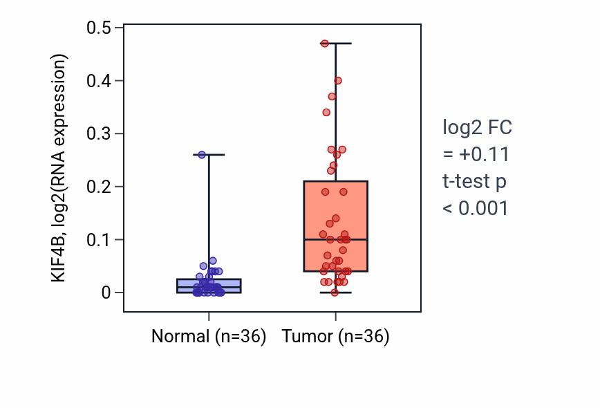 Tumor-vs-normal expression box plot for KIF4B in KIRC.