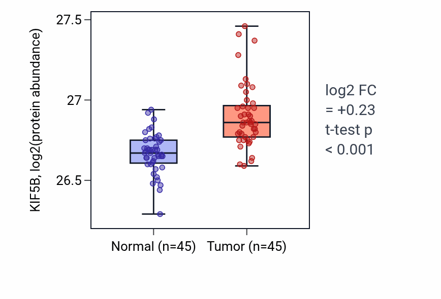 Tumor-vs-normal mass-spec protein box plot for KIF5B in HNSC.