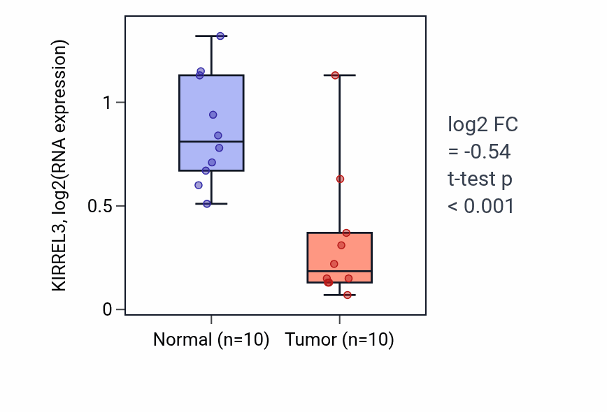 Tumor-vs-normal expression box plot for KIRREL3 in BLCA.