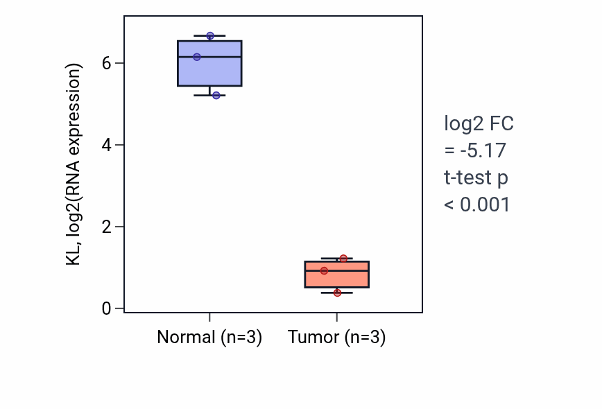 Tumor-vs-normal expression box plot for KL in KICH.