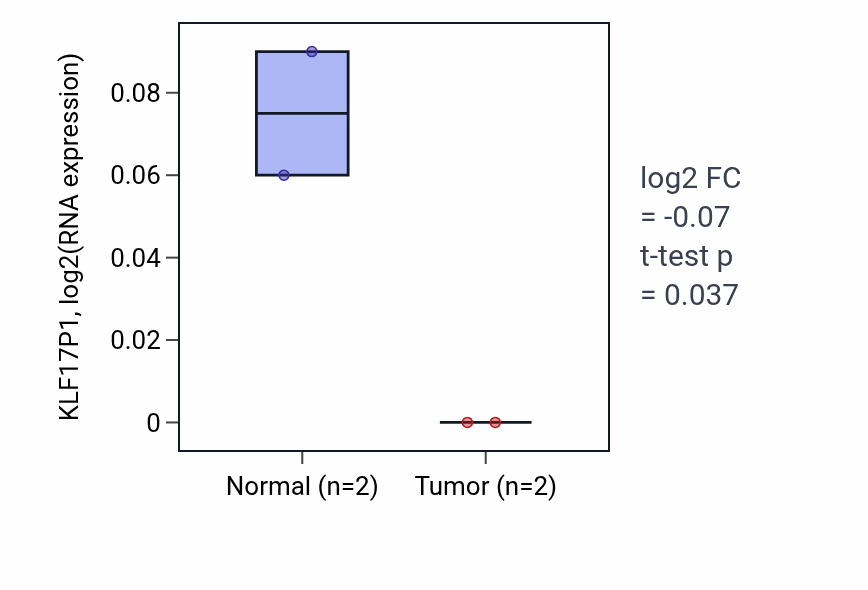Tumor-vs-normal expression box plot for KLF17P1 in READ.
