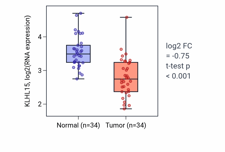 Tumor-vs-normal expression box plot for KLHL15 in KIRC.