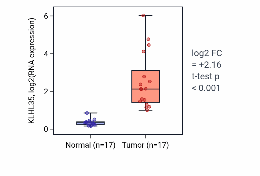 Tumor-vs-normal expression box plot for KLHL35 RNA in COAD.
