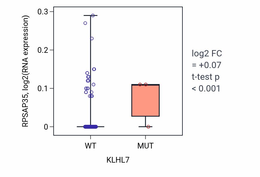 Box plot of RPSAP35 in KLHL7-low vs KLHL7-high samples in HNSC.