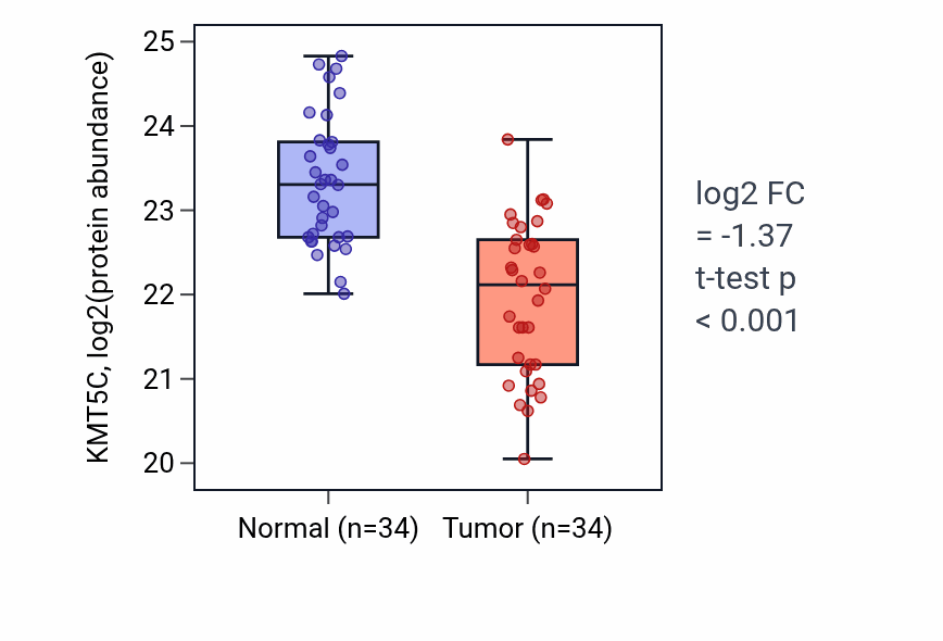 Tumor-vs-normal mass-spec protein box plot for KMT5C in LUAD.