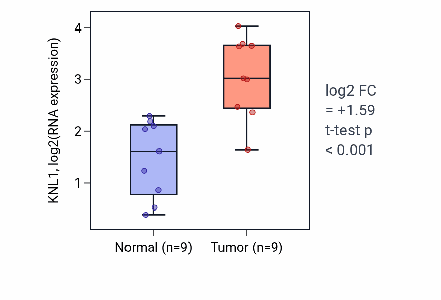 Tumor-vs-normal expression box plot for KNL1 in HNSC.