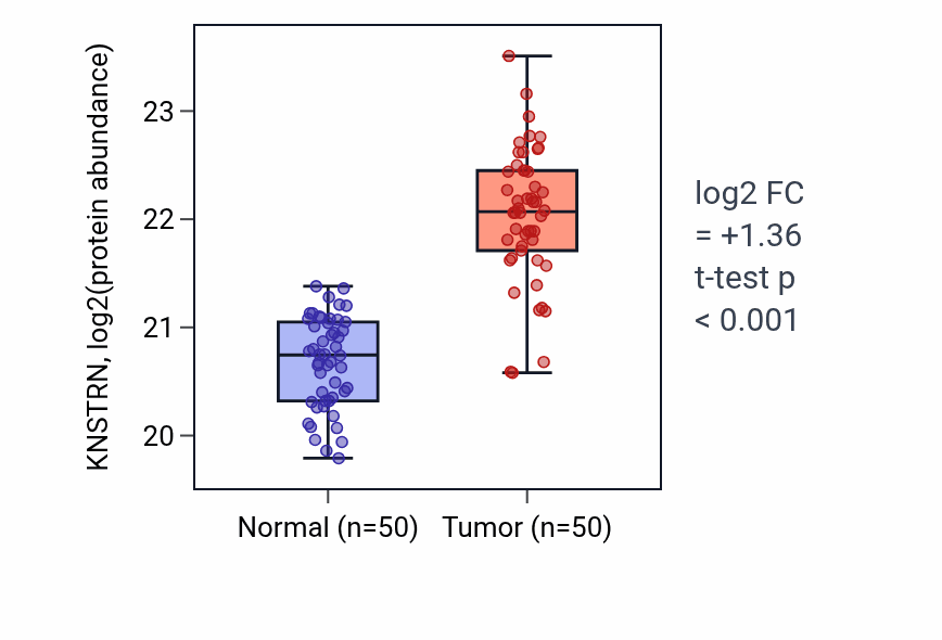 Tumor-vs-normal mass-spec protein box plot for KNSTRN in LSCC.