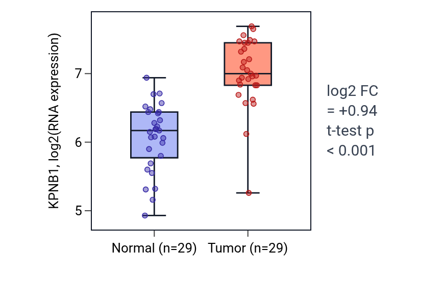 Tumor-vs-normal expression box plot for KPNB1 in HNSC.