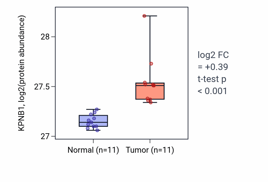Tumor-vs-normal mass-spec protein box plot for KPNB1 in CCRCC.