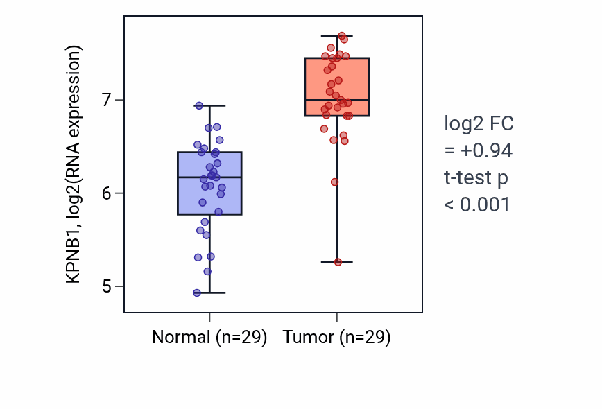 Tumor-vs-normal expression box plot for KPNB1 RNA in HNSC.