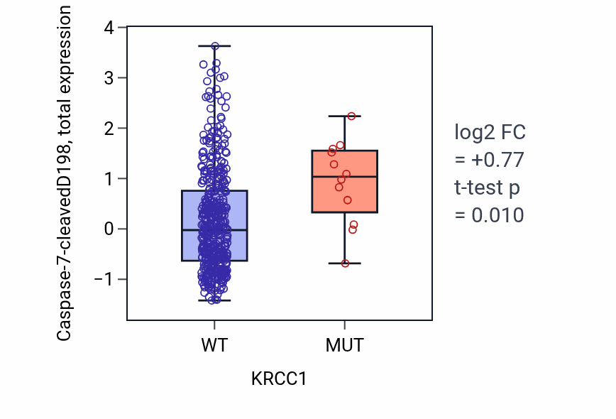 Box plot of Caspase-7-cleavedD198 in KRCC1-low vs KRCC1-high samples in UCEC.