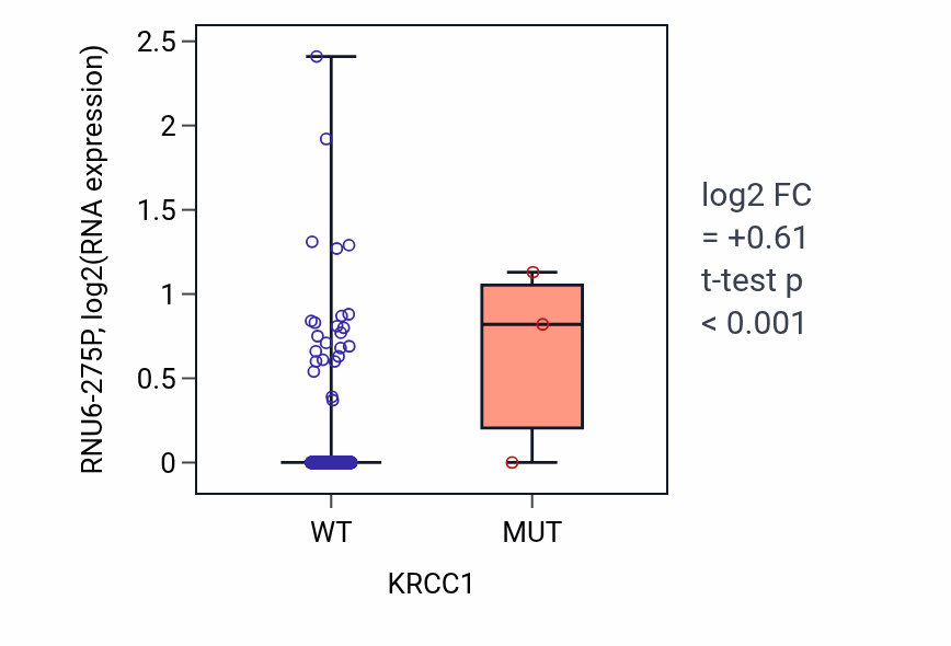 Box plot of RNU6-275P in KRCC1-low vs KRCC1-high samples in LUAD.