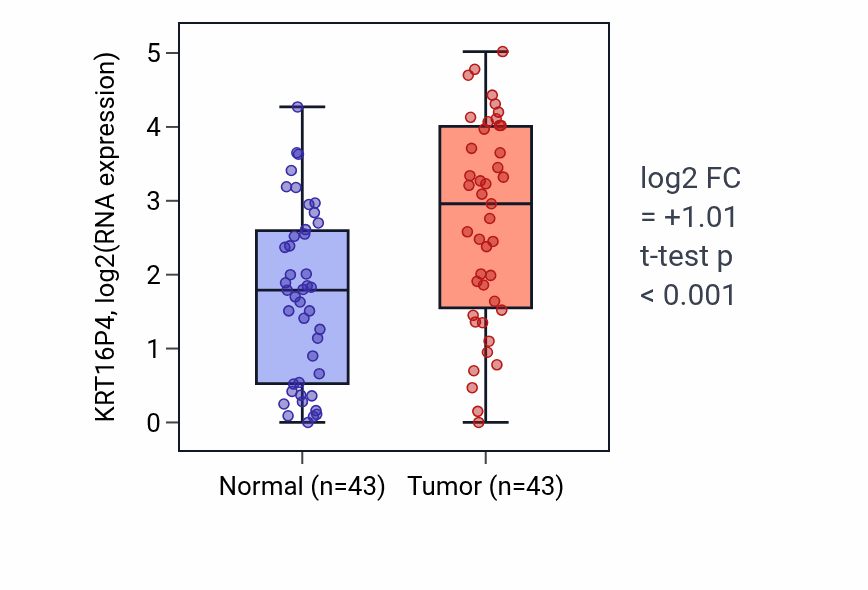 Tumor-vs-normal expression box plot for KRT16P4 in HNSC.
